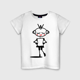 Детская футболка хлопок с принтом Роботы девочка (парная) в Тюмени, 100% хлопок | круглый вырез горловины, полуприлегающий силуэт, длина до линии бедер | девочка | девочка робот | для двоих | любовь | парные | роботы девочка (парная)