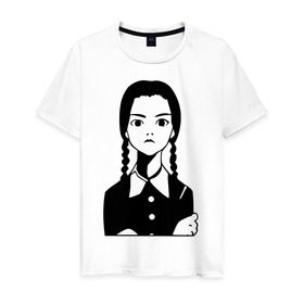 Мужская футболка хлопок с принтом Wednesday Addams в Тюмени, 100% хлопок | прямой крой, круглый вырез горловины, длина до линии бедер, слегка спущенное плечо. | wednesday addams | кино | мультфильмы и тв | семейка | семейка адамс