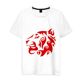 Мужская футболка хлопок с принтом Узор тигр в Тюмени, 100% хлопок | прямой крой, круглый вырез горловины, длина до линии бедер, слегка спущенное плечо. | красный тигр | полосы | тигр | трайбол трайблы и узоры | узор | узор тигр
