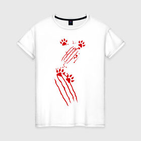 Женская футболка хлопок с принтом Нападение кота в Тюмени, 100% хлопок | прямой крой, круглый вырез горловины, длина до линии бедер, слегка спущенное плечо | злой кот | когти | кошки | лапки | лапы | нападение кота | прикольные картинки | царапины