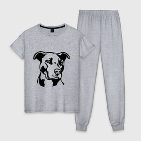 Женская пижама хлопок с принтом Питбуль (Pitbull) в Тюмени, 100% хлопок | брюки и футболка прямого кроя, без карманов, на брюках мягкая резинка на поясе и по низу штанин | друг человека | животные | пес | питбуль (pitbull) | прикольные картинки | силуэт пса | собака