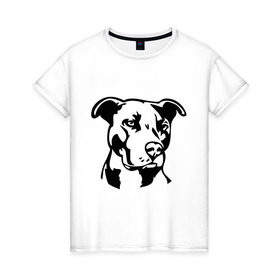 Женская футболка хлопок с принтом Питбуль (Pitbull) в Тюмени, 100% хлопок | прямой крой, круглый вырез горловины, длина до линии бедер, слегка спущенное плечо | друг человека | животные | пес | питбуль (pitbull) | прикольные картинки | силуэт пса | собака