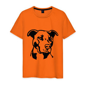 Мужская футболка хлопок с принтом Питбуль (Pitbull) в Тюмени, 100% хлопок | прямой крой, круглый вырез горловины, длина до линии бедер, слегка спущенное плечо. | Тематика изображения на принте: друг человека | животные | пес | питбуль (pitbull) | прикольные картинки | силуэт пса | собака