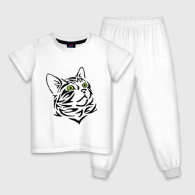 Детская пижама хлопок с принтом Узор - кот в Тюмени, 100% хлопок |  брюки и футболка прямого кроя, без карманов, на брюках мягкая резинка на поясе и по низу штанин
 | глаза | киска | кот с зеленными глазами | кошки | силуэт  кота | узор   кот