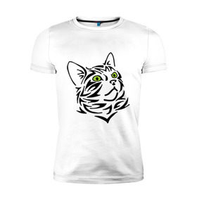 Мужская футболка премиум с принтом Узор - кот в Тюмени, 92% хлопок, 8% лайкра | приталенный силуэт, круглый вырез ворота, длина до линии бедра, короткий рукав | глаза | киска | кот с зеленными глазами | кошки | силуэт  кота | узор   кот