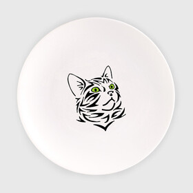 Тарелка с принтом Узор - кот в Тюмени, фарфор | диаметр - 210 мм
диаметр для нанесения принта - 120 мм | Тематика изображения на принте: глаза | киска | кот с зеленными глазами | кошки | силуэт  кота | узор   кот