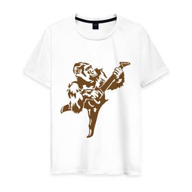 Мужская футболка хлопок с принтом Горилла с электрогитарой в Тюмени, 100% хлопок | прямой крой, круглый вырез горловины, длина до линии бедер, слегка спущенное плечо. | гитара