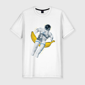 Мужская футболка премиум с принтом Космонавт в Тюмени, 92% хлопок, 8% лайкра | приталенный силуэт, круглый вырез ворота, длина до линии бедра, короткий рукав | банан