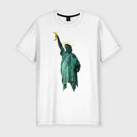 Мужская футболка премиум с принтом Статуя свободы в Тюмени, 92% хлопок, 8% лайкра | приталенный силуэт, круглый вырез ворота, длина до линии бедра, короткий рукав | Тематика изображения на принте: банан