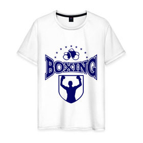 Мужская футболка хлопок с принтом Boxing в Тюмени, 100% хлопок | прямой крой, круглый вырез горловины, длина до линии бедер, слегка спущенное плечо. | boxing | бокс | борьба | перчатки | силовой вид спорта | спорт