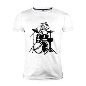 Мужская футболка премиум с принтом Обезьяна с барабанами в Тюмени, 92% хлопок, 8% лайкра | приталенный силуэт, круглый вырез ворота, длина до линии бедра, короткий рукав | барабан | музыка | обезьяна с барабанами | разное