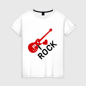 Женская футболка хлопок с принтом Я люблю рок в Тюмени, 100% хлопок | прямой крой, круглый вырез горловины, длина до линии бедер, слегка спущенное плечо | Тематика изображения на принте: rock | рок