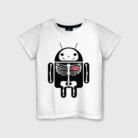 Детская футболка хлопок с принтом Андроид скелет с сердцем в Тюмени, 100% хлопок | круглый вырез горловины, полуприлегающий силуэт, длина до линии бедер | Тематика изображения на принте: 