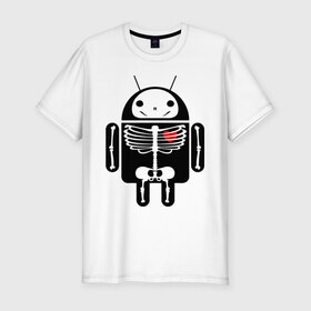 Мужская футболка премиум с принтом Андроид скелет с сердцем в Тюмени, 92% хлопок, 8% лайкра | приталенный силуэт, круглый вырез ворота, длина до линии бедра, короткий рукав | Тематика изображения на принте: 