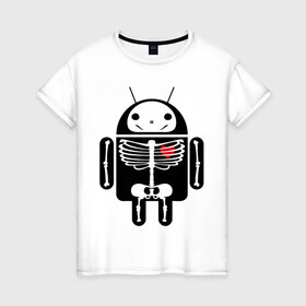 Женская футболка хлопок с принтом Андроид скелет с сердцем в Тюмени, 100% хлопок | прямой крой, круглый вырез горловины, длина до линии бедер, слегка спущенное плечо | 
