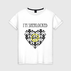 Женская футболка хлопок с принтом Шерлок Сердце I`m Sherlocked в Тюмени, 100% хлопок | прямой крой, круглый вырез горловины, длина до линии бедер, слегка спущенное плечо | smile | кино | мультфильмы и тв | сердце | шерлок | шерлок сердце smile | шерлок холмс