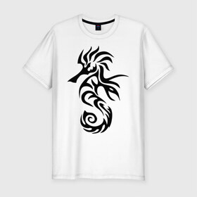 Мужская футболка премиум с принтом Морской конек в Тюмени, 92% хлопок, 8% лайкра | приталенный силуэт, круглый вырез ворота, длина до линии бедра, короткий рукав | конёк | море | морской | морской конек | трайблы и узоры