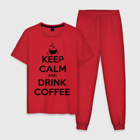 Мужская пижама хлопок с принтом Keep calm and drink coffee в Тюмени, 100% хлопок | брюки и футболка прямого кроя, без карманов, на брюках мягкая резинка на поясе и по низу штанин
 | keep calm | keep calm and drink coffee | кофе | прикольные надписи