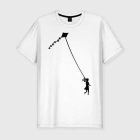 Мужская футболка премиум с принтом Девочка с воздушным змеем в Тюмени, 92% хлопок, 8% лайкра | приталенный силуэт, круглый вырез ворота, длина до линии бедра, короткий рукав | 