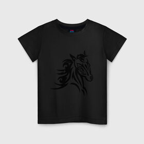 Детская футболка хлопок с принтом Голова лошади в Тюмени, 100% хлопок | круглый вырез горловины, полуприлегающий силуэт, длина до линии бедер | голова лошади | животные | конь | лошадка | силуэт лошади