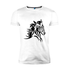 Мужская футболка премиум с принтом Голова лошади в Тюмени, 92% хлопок, 8% лайкра | приталенный силуэт, круглый вырез ворота, длина до линии бедра, короткий рукав | голова лошади | животные | конь | лошадка | силуэт лошади
