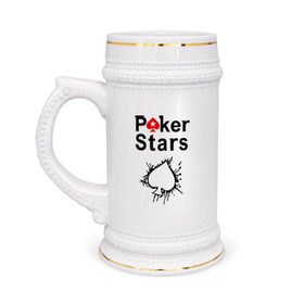 Кружка пивная с принтом Poker Stars в Тюмени,  керамика (Материал выдерживает высокую температуру, стоит избегать резкого перепада температур) |  объем 630 мл | pokerstars