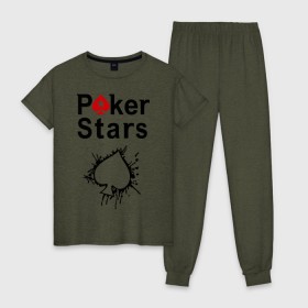 Женская пижама хлопок с принтом Poker Stars в Тюмени, 100% хлопок | брюки и футболка прямого кроя, без карманов, на брюках мягкая резинка на поясе и по низу штанин | pokerstars