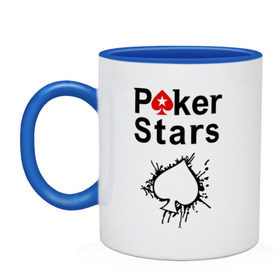 Кружка двухцветная с принтом Poker Stars в Тюмени, керамика | объем — 330 мл, диаметр — 80 мм. Цветная ручка и кайма сверху, в некоторых цветах — вся внутренняя часть | Тематика изображения на принте: pokerstars