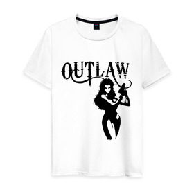 Мужская футболка хлопок с принтом Outlaw (вне закона) в Тюмени, 100% хлопок | прямой крой, круглый вырез горловины, длина до линии бедер, слегка спущенное плечо. | outlaw | вне закона | выстрел | девушка | оружие | прикольные картинки