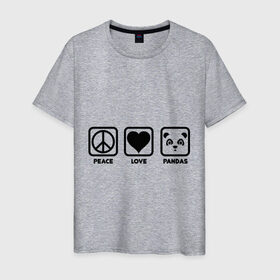 Мужская футболка хлопок с принтом Peace Love Pandas (Мир, Любовь, Панды) в Тюмени, 100% хлопок | прямой крой, круглый вырез горловины, длина до линии бедер, слегка спущенное плечо. | Тематика изображения на принте: peace love pandas | животные | любовь | мир | панды | прикольные картинки