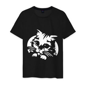 Мужская футболка хлопок с принтом милый котик в Тюмени, 100% хлопок | прямой крой, круглый вырез горловины, длина до линии бедер, слегка спущенное плечо. | кот | кот из шрека | котик | милый котик glow | подарок | сюрприз | шрек | я