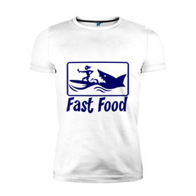 Мужская футболка премиум с принтом fast food - быстрая еда в Тюмени, 92% хлопок, 8% лайкра | приталенный силуэт, круглый вырез ворота, длина до линии бедра, короткий рукав | fast food | fast food   быстрая еда | акула | быстрая еда | еда | прикольные картинки