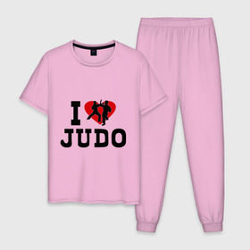 Мужская пижама хлопок с принтом Я люблю дзюдо в Тюмени, 100% хлопок | брюки и футболка прямого кроя, без карманов, на брюках мягкая резинка на поясе и по низу штанин
 | борьба | единоборства | спорт | я люблю дзюдо