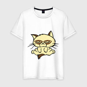 Мужская футболка хлопок с принтом Недовольный кот в Тюмени, 100% хлопок | прямой крой, круглый вырез горловины, длина до линии бедер, слегка спущенное плечо. | Тематика изображения на принте: девушкам | кот | котик | милые создания | недовольный кот
