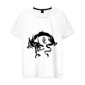 Мужская футболка хлопок с принтом Дракон в японском стиле в Тюмени, 100% хлопок | прямой крой, круглый вырез горловины, длина до линии бедер, слегка спущенное плечо. | дракон | дракон в японском стиле | монстры | привидения и дьяволы | японский стиль