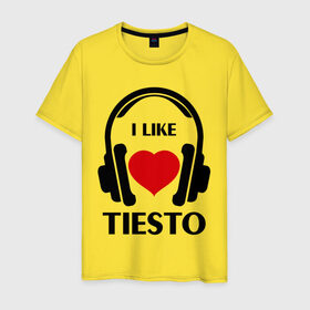 Мужская футболка хлопок с принтом Мне нравится Tiesto в Тюмени, 100% хлопок | прямой крой, круглый вырез горловины, длина до линии бедер, слегка спущенное плечо. | Тематика изображения на принте: dj | rnb | к сердцу | клубная музыка | клубные | любовь к музыка | мне нравится | мне нравится tiesto | музыка
