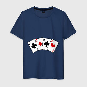 Мужская футболка хлопок с принтом Четыре туза в Тюмени, 100% хлопок | прямой крой, круглый вырез горловины, длина до линии бедер, слегка спущенное плечо. | Тематика изображения на принте: игра | игральные карты | карты | покер | туз | тузы | четыре туза