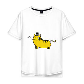 Мужская футболка хлопок Oversize с принтом Кот аристократ в Тюмени, 100% хлопок | свободный крой, круглый ворот, “спинка” длиннее передней части | аристократ | желтый кот | кот | кот аристократ | котик | котяра | цилиндр