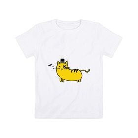 Детская футболка хлопок с принтом Кот аристократ в Тюмени, 100% хлопок | круглый вырез горловины, полуприлегающий силуэт, длина до линии бедер | аристократ | желтый кот | кот | кот аристократ | котик | котяра | цилиндр