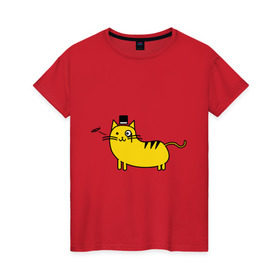 Женская футболка хлопок с принтом Кот аристократ в Тюмени, 100% хлопок | прямой крой, круглый вырез горловины, длина до линии бедер, слегка спущенное плечо | аристократ | желтый кот | кот | кот аристократ | котик | котяра | цилиндр