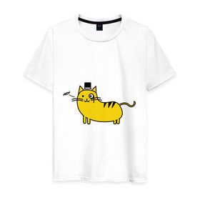 Мужская футболка хлопок с принтом Кот аристократ в Тюмени, 100% хлопок | прямой крой, круглый вырез горловины, длина до линии бедер, слегка спущенное плечо. | аристократ | желтый кот | кот | кот аристократ | котик | котяра | цилиндр