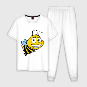 Мужская пижама хлопок с принтом Пчелка в Тюмени, 100% хлопок | брюки и футболка прямого кроя, без карманов, на брюках мягкая резинка на поясе и по низу штанин
 | веселая пчелка | животные | мед | полоски | пчелка | шмель