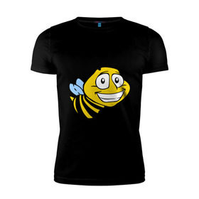 Мужская футболка премиум с принтом Пчелка в Тюмени, 92% хлопок, 8% лайкра | приталенный силуэт, круглый вырез ворота, длина до линии бедра, короткий рукав | веселая пчелка | животные | мед | полоски | пчелка | шмель