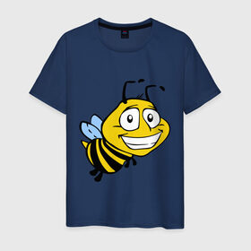 Мужская футболка хлопок с принтом Пчелка в Тюмени, 100% хлопок | прямой крой, круглый вырез горловины, длина до линии бедер, слегка спущенное плечо. | веселая пчелка | животные | мед | полоски | пчелка | шмель