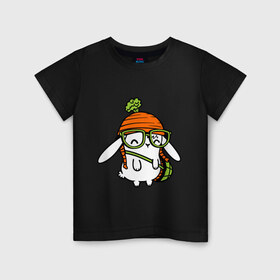 Детская футболка хлопок с принтом модная зайка в Тюмени, 100% хлопок | круглый вырез горловины, полуприлегающий силуэт, длина до линии бедер | Тематика изображения на принте: девушки | зайка | милый зайка | мода | модная зайка | морковка | очки | подарки | шоппинг