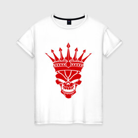 Женская футболка хлопок с принтом скелет король в Тюмени, 100% хлопок | прямой крой, круглый вырез горловины, длина до линии бедер, слегка спущенное плечо | корона | прикольные картинки | свобода | скелет король | череп | черепа