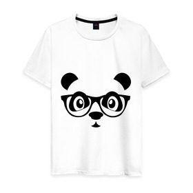 Мужская футболка хлопок с принтом Панда в очках в Тюмени, 100% хлопок | прямой крой, круглый вырез горловины, длина до линии бедер, слегка спущенное плечо. | панда