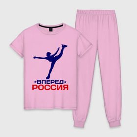 Женская пижама хлопок с принтом Вперед Россия в Тюмени, 100% хлопок | брюки и футболка прямого кроя, без карманов, на брюках мягкая резинка на поясе и по низу штанин | вперед россия | разное спортивное | спорт | фигурное катание