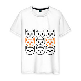Мужская футболка хлопок с принтом Котики в Тюмени, 100% хлопок | прямой крой, круглый вырез горловины, длина до линии бедер, слегка спущенное плечо. | Тематика изображения на принте: голова кота | животное | киса | киски | кот | котяра | кошки | прикольные картинки