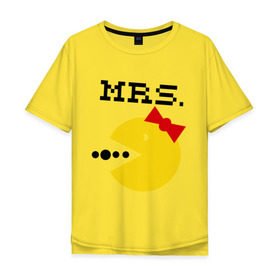 Мужская футболка хлопок Oversize с принтом Миссис Pac-man (парная) в Тюмени, 100% хлопок | свободный крой, круглый ворот, “спинка” длиннее передней части | 14 февраля | : парные | для двоих | миссис pac man